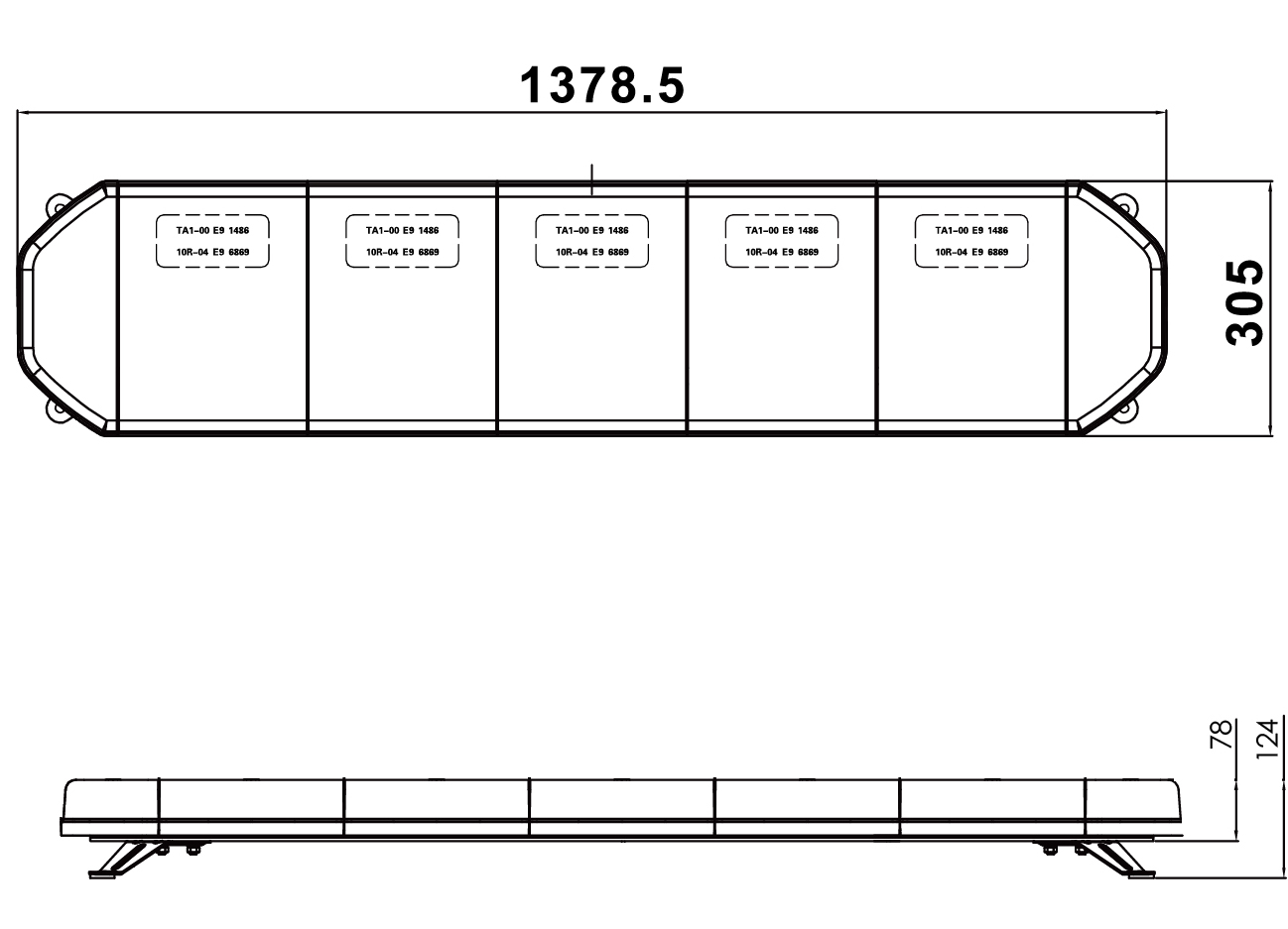 RCV9824 LED Amber Light Bar with Bolt Mount tech diagram